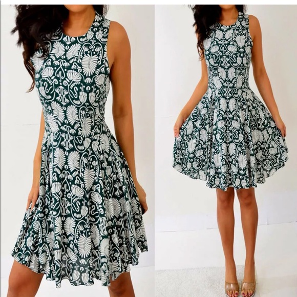 H&M Dresses & Skirts - H&M Green Cream Sleeveless Aline Dress 8 4 S Small